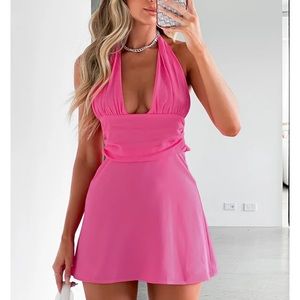 White fox pink mini dress